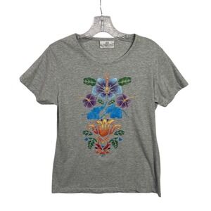 Jim Thompson Blue Ray Womens sz  XL Gray 100% Cotton T Shirt Floral Elephant